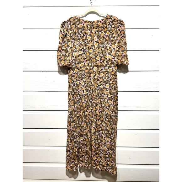 NWT Showpo Loree Midi Dress Puff Sleeve High Slit Black Floral Womens Size 16 - Picture 8 of 16